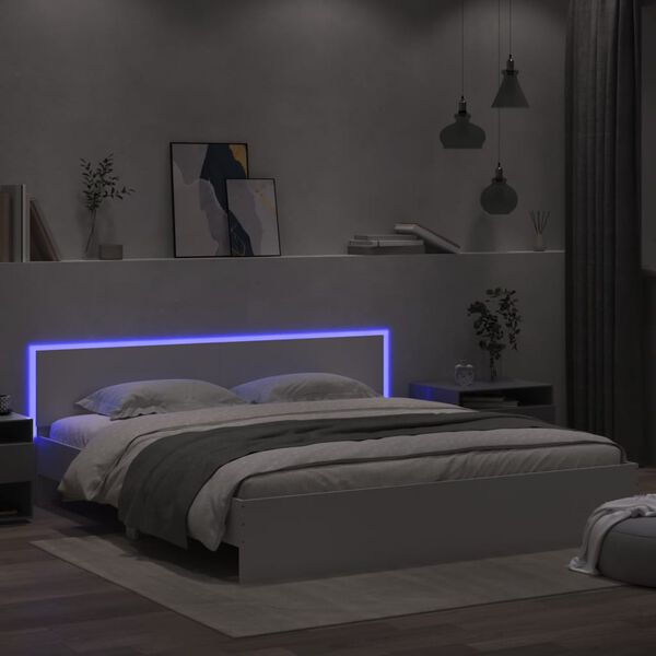 vidaXL Estrutura de cama com cabeceira e luzes LED 200x200 cm branco