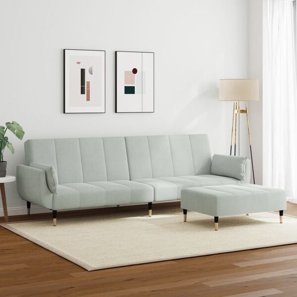 vidaXL Sof&aacute;-cama 2 lugares c/ apoio de p&eacute;s veludo cinza-claro