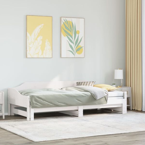 vidaXL Sof&aacute;-cama com gavet&atilde;o 90x200 cm madeira de pinho maci&ccedil;a branco