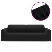 vidaXL Capa para sofá de 3 lugares elástica jersey de poliéster preto