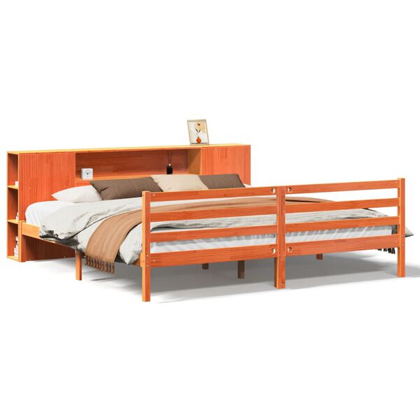 vidaXL Cama com estante sem colch&atilde;o 180x200 cm pinho maci&ccedil;o