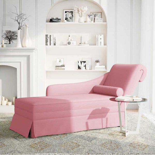 vidaXL Chaise lounge c/ reforço/apoio de braços direito veludo rosa