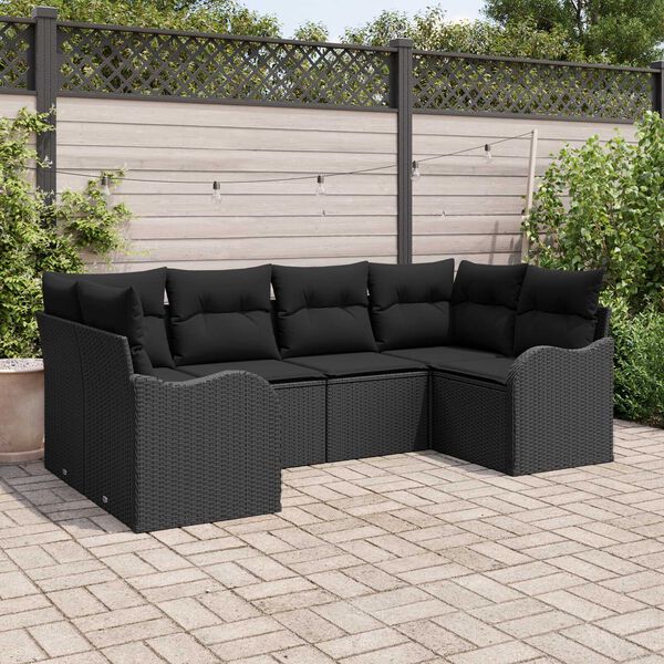 vidaXL Conjunto de Sof&aacute; de Jardim 6 pcs Preto Rattan Sint&eacute;tico
