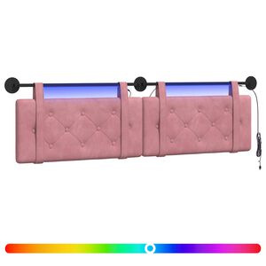 vidaXL Cabeceira suspensa Com luz LED Rosa Veludo