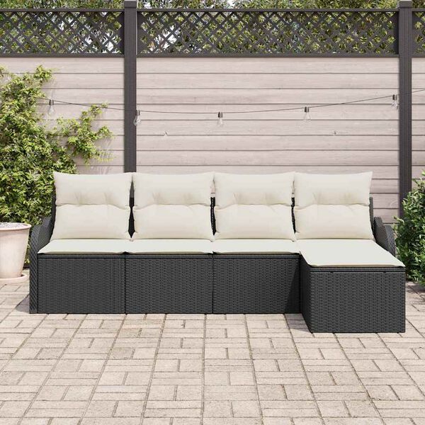 vidaXL Conjunto de Sof&aacute; de Jardim 5 pcs Preto Rattan Sint&eacute;tico