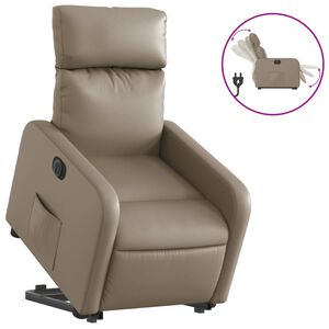 vidaXL Poltrona reclin&aacute;vel elevat&oacute;ria el&eacute;trica couro artif. cappuccino