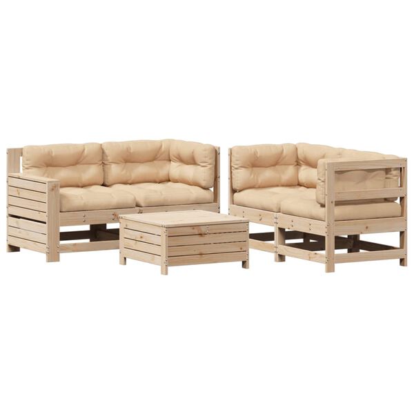 vidaXL 5 pcs conjunto lounge de jardim c/ almofad&otilde;es pinho maci&ccedil;o