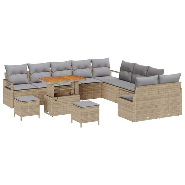 vidaXL Conjunto de Sof&aacute; de Jardim 13 pcs Bege Rattan Sint&eacute;tico