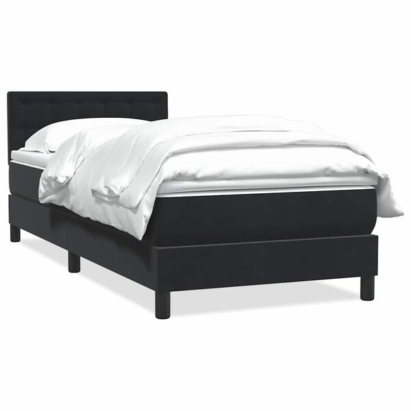 vidaXL Cama com molas/colch&atilde;o preto 80x210 cm veludo