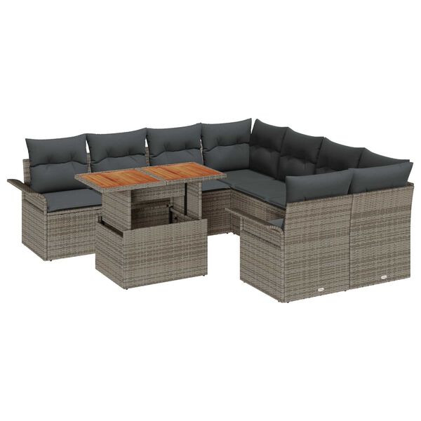 vidaXL Conjunto de Sof&aacute; de Jardim 9 pcs Cinzeto Rattan Sint&eacute;tico