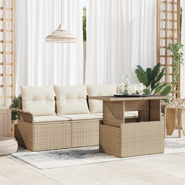 vidaXL Conjunto de Sof&aacute; de Jardim 5 pcs Bege Rattan de Polipropileno