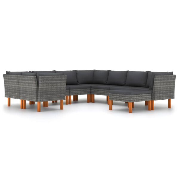 vidaXL 9 pcs conjunto lounge de jardim c/ almofad&otilde;es vime PE cinzento