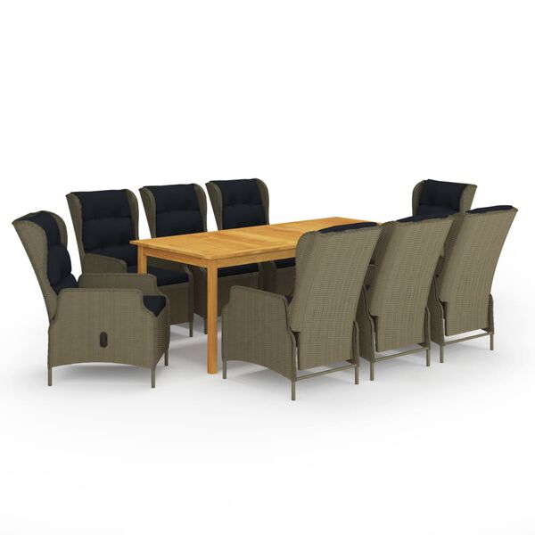 vidaXL 9 pcs conjunto de jantar para jardim castanho