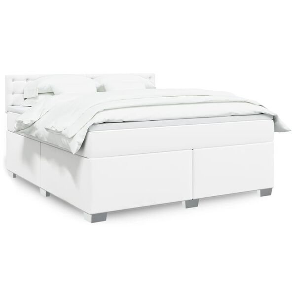vidaXL Cama com molas/colch&atilde;o 180x200 cm couro artificial branco