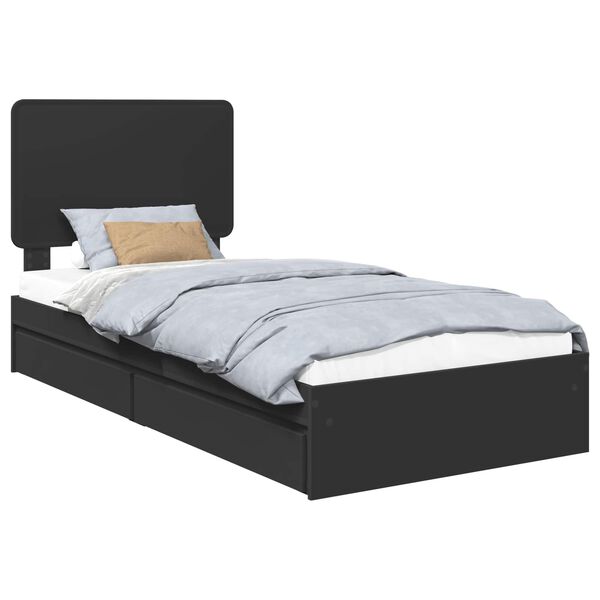 vidaXL Cama com Armazenamento Preto 75 x 190 cm Madeira processada
