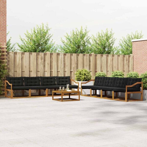 vidaXL Conjunto de Sof&aacute;s para Exterior 9 pcs Natural e Preto