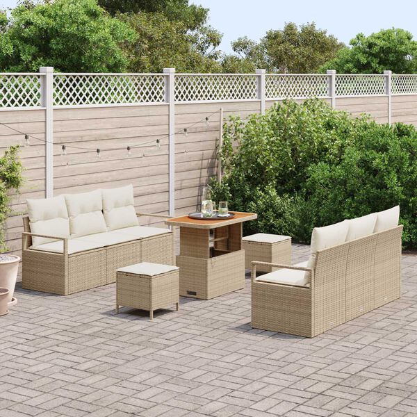 vidaXL Conjunto de Sof&aacute; de Jardim com almofada 9 pcs Bege vime PE
