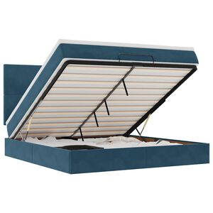 vidaXL Estrutura de cama otomana com colch&atilde;o azul escuro veludo