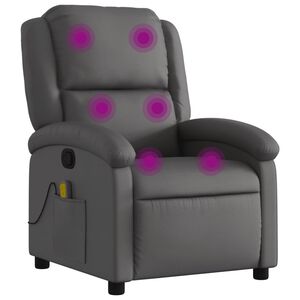 vidaXL Poltrona de massagem reclin&aacute;vel em couro leg&iacute;timo cinza