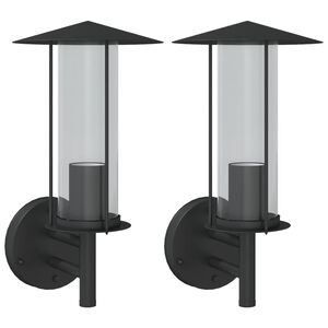 vidaXL Candeeiros de parede p/ exterior 2 pcs a&ccedil;o inoxid&aacute;vel preto
