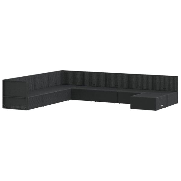 vidaXL 9 pcs conjunto lounge de jardim c/ almofad&otilde;es vime PE preto