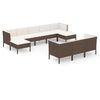 vidaXL 10 pcs conjunto lounge jardim c/ almofad&otilde;es vime PE castanho