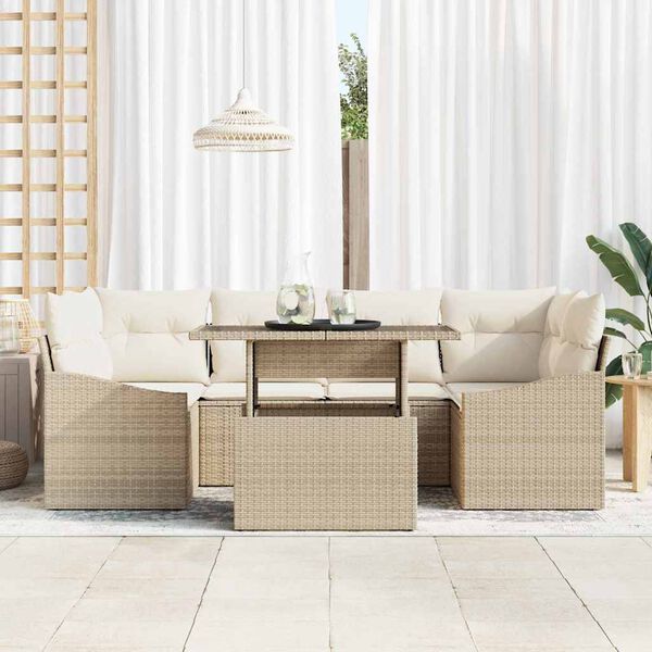 vidaXL Conjunto de Sof&aacute; de Jardim 7 pcs Bege Rattan Sint&eacute;tico