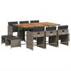 vidaXL 11 pcs conjunto jantar p/ jardim c/ almofad&otilde;es vime PE cinzento