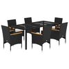 vidaXL 7 pcs conjunto jantar jardim c/almofad&otilde;es vime PE/vidro preto