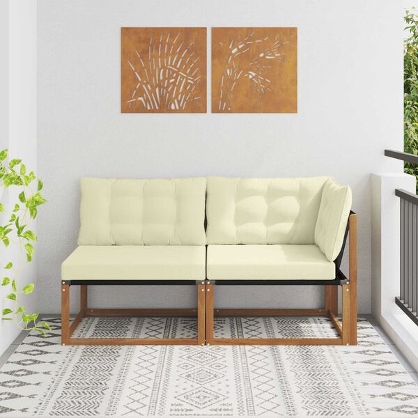 vidaXL Sof&aacute; M&eacute;dio e de Canto 2 Pe&ccedil;a Natural Madeira S&oacute;lida de Ac&aacute;cia