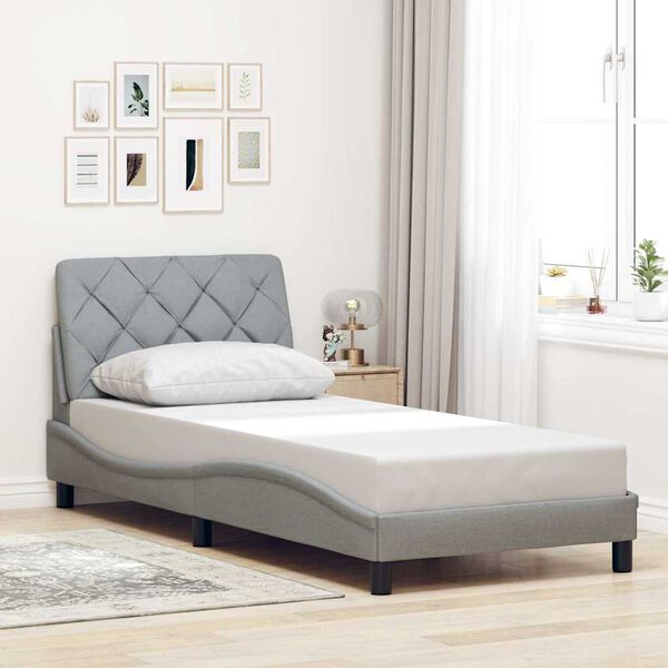 vidaXL Estrutura de cama sem colch&atilde;o 90x200 cm tecido cinzento-claro