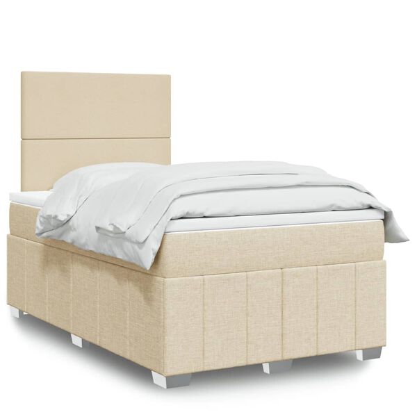 vidaXL Cama boxspring com colchão 120x190 cm tecido cor creme