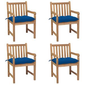 vidaXL Cadeiras de jardim c/ almofad&otilde;es azul 4 pcs teca maci&ccedil;a