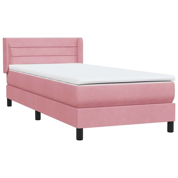 vidaXL Cama com molas/colch&atilde;o rosa 90x220 cm veludo
