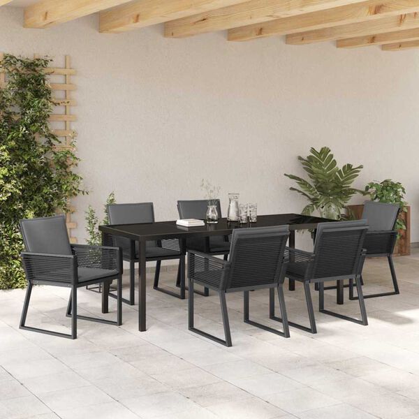 vidaXL Conjunto de Jantar para Jardim 7 pcs Preto A&ccedil;o revestido a p&oacute;
