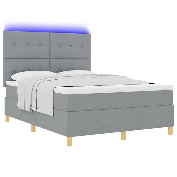vidaXL Cama Box Spring LED Cinzento-claro 160 x 200 cm tecido