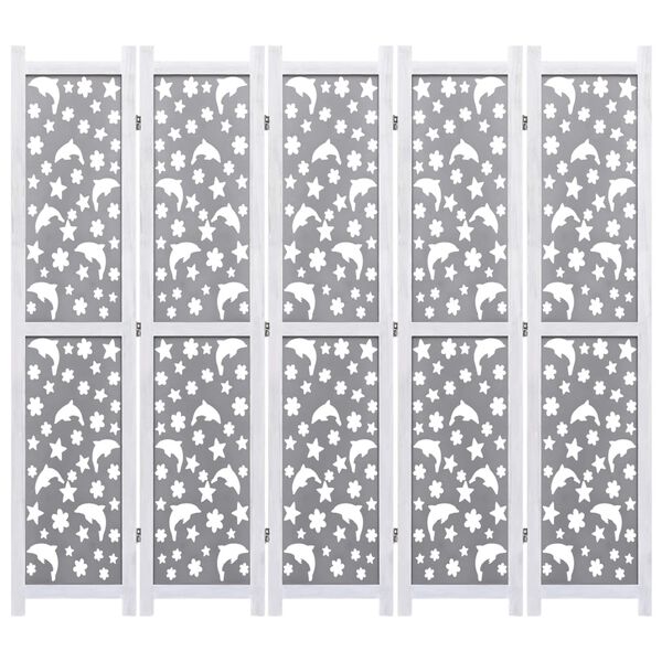 vidaXL Biombo com 5 painéis 175x165 cm madeira maciça cinzento