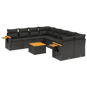 vidaXL 9 pcs conjunto de sof&aacute;s p/ jardim c/ almofad&otilde;es vime PE preto