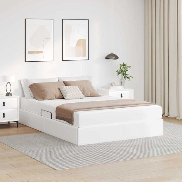 vidaXL Cama com arrumação e colchão com colchão Branco 140 x 200 cm