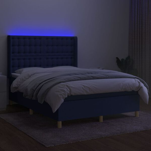 vidaXL Cama box spring c/ colch&atilde;o e LED 140x200 cm tecido azul
