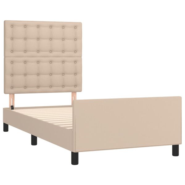 vidaXL Estrutura cama cabeceira 100x200 cm couro artificial cappuccino