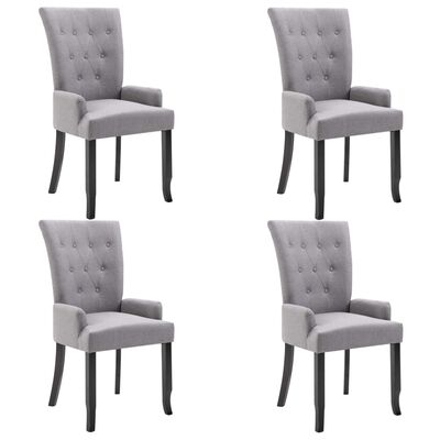 vidaXL Cadeiras jantar c/ apoio de braços 4 pcs tecido cinzento-claro