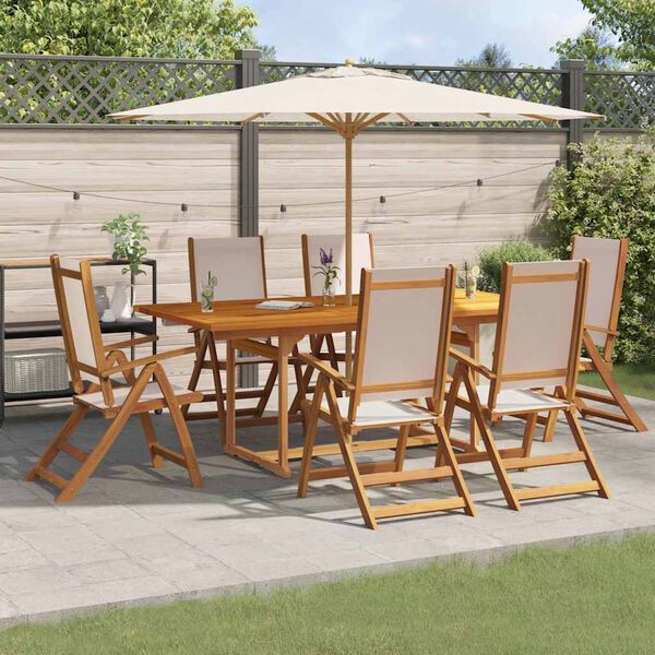 vidaXL 7 pcs conjunto de jantar para jardim ac&aacute;cia maci&ccedil;a e textilene