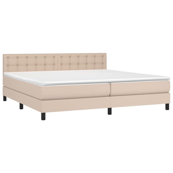 vidaXL Cama box spring c/colch&atilde;o/LED 200x200cm couro artif. cappuccino