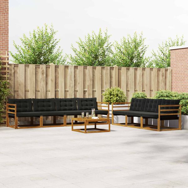 vidaXL Conjunto de Sof&aacute;s para Exterior 8 pcs Natural e Preto