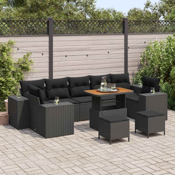 vidaXL Conjunto de Sof&aacute; de Jardim 10 pcs Preto vime PE