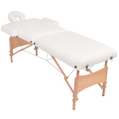vidaXL Mesa massagem dobrável 2 zonas + banco 10 cm espessura branco