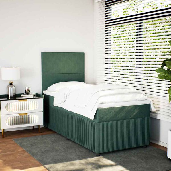 vidaXL Cama com molas/colch&atilde;o 90x190 cm veludo verde-escuro