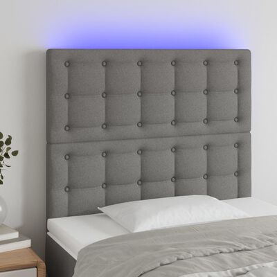 vidaXL Cabeceira de cama c/ LED tecido 80x5x118/128 cm cinza-escuro
