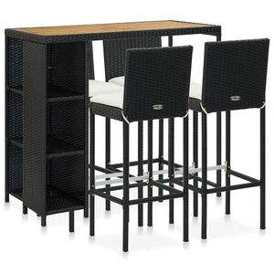 vidaXL 5 pcs conjunto de bar p/ jardim c/ almofad&otilde;es vime PE preto